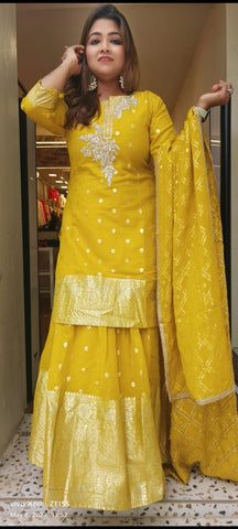RFSS1604 - Beautiful soft chanderi Brocade attached gown with dupatta.