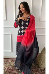 RFSS1631 - Chinon real mirror embroidery printed full suit with dupatta.