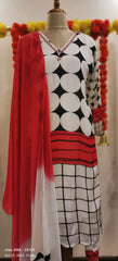 RFSS1631 - Chinon real mirror embroidery printed full suit with dupatta.