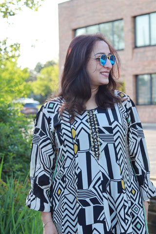 RFSS1723 - Indowestern Co-ord set in Oure Crepe fabric. Comes with Sharara pants and Geometric print top.