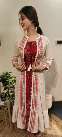 RFSS1752 - Cotton Bandhej printed sleeveless Gown with Hakoba embroidered jacket