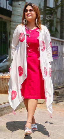 RFSS1754 - Summer linen cotton dress with printed jacket