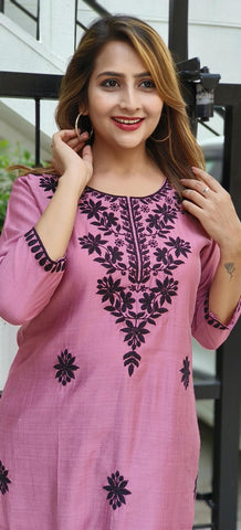 RFSS1835 - Thread Embroidered Cotton Summer Kurti