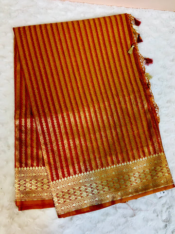 BKS 006 - Mashru designer Banarasi saree with Gold Zari work. Comes with Unstitched Blouse.