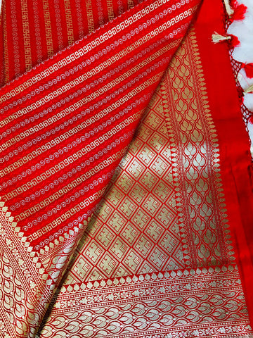 BKS 006 - Mashru designer Banarasi saree with Gold Zari work. Comes with Unstitched Blouse.