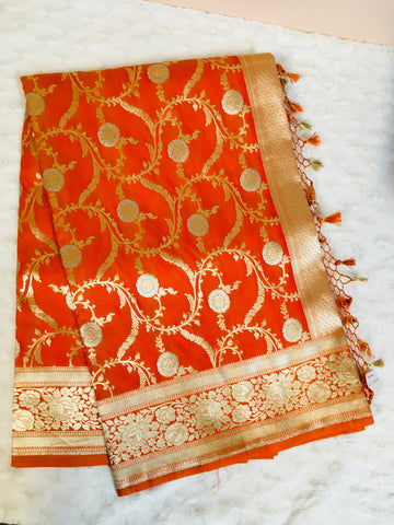 BKS 004 - Katan Georgette Banarasi saree with Gold Zari work. Comes with Unstitched Blouse.