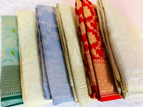BKS 003  Banarasi Chiffon saree with Gold Zari work. Comes with Unstitched Blouse.