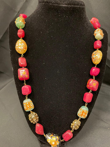 JP184 - Semi-Precious Beads Long Necklace with Meenakari work