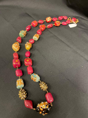JP184 - Semi-Precious Beads Long Necklace with Meenakari work
