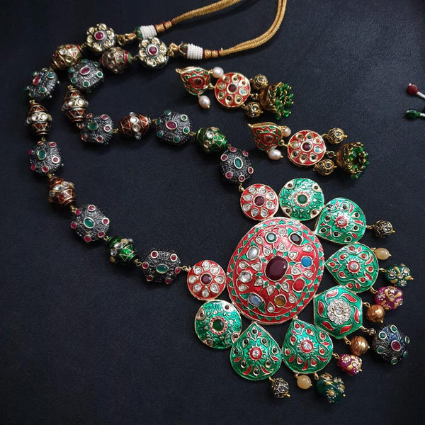JP502 - Meenakira Kundan beads neckalce with earings