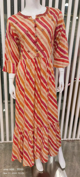 Muslin Lehriya Gown With Belt. Amitha Fashions Muslin Lehriya Gown With Belt. Amitha Fashions