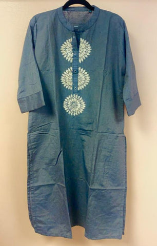 RFSS236 - Dark Blue Pinstriped Kurta with Embroidery on Yoke