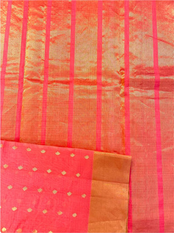 HPSC305 - Pink Pure Handloom Silk Cotton Saree with Zari Buttas in lower half,  Zari Border and Pallu