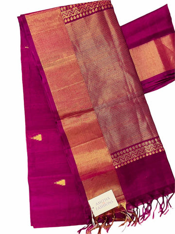 HPSC322 - Purple Pure Handloom Silk Cotton Saree with Temple Buttas, Zari Border and Pallu