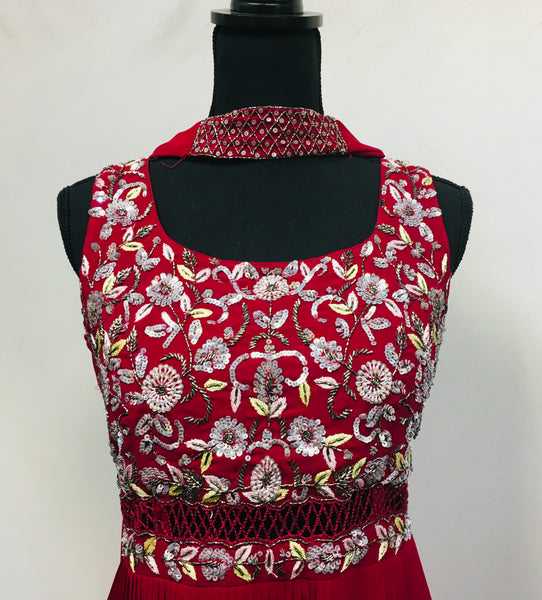 RFSS1155 - Party Wear Grown in Maroon with heavy embroidery on Yoke. Comes with Necklace Dupatt