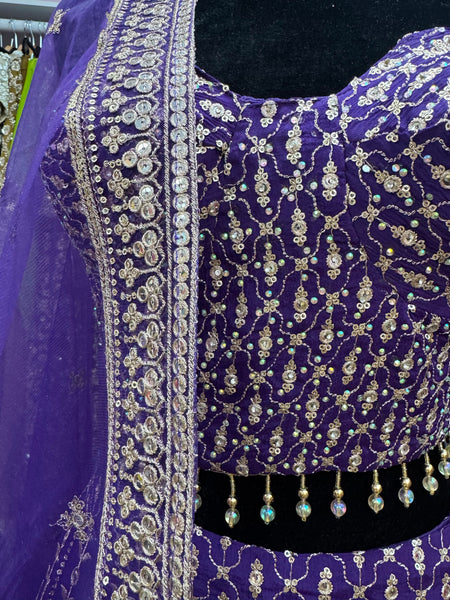 AFL2017 Purple golden heavy work lehenga with net dupatta