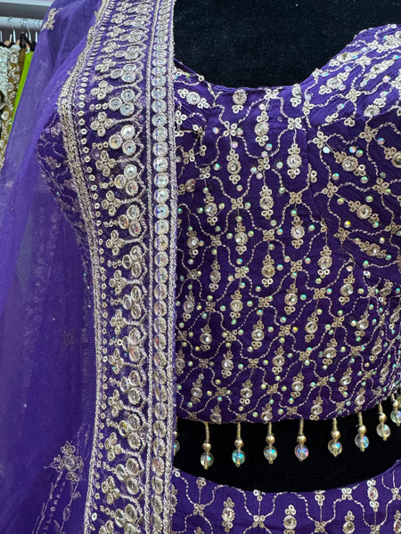 AFL2017- Purple golden heavy work lehenga with net dupatta
