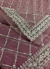 AFL3071 Partywear net saree in beige with silver bead and sequin embroidery.Comes with stitched blouse size 40,can be altered to 44 size.Fall peco done.