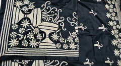KSN223 - Pure Silk Kantha Saree in black. Comes with stitched blouse.