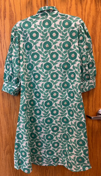 JPD009-Green leaves and flower patterns printed on white long dress