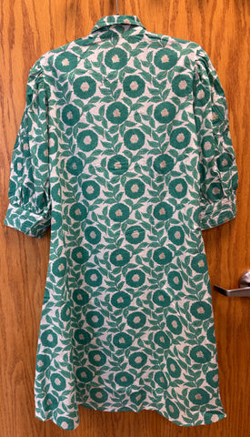 JPD009-Green leaves and flower patterns printed on white long dress