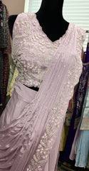 KKD004 - Partywear Ready made Saree in pure chiffon fabric with heavy embroidery handwork blouse.