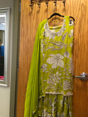 KKD107 PURE CHIFFON FLORAL EMBROIDERED KURTA WITH GHARARA AND DUPATTA