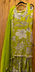 KKD107 PURE CHIFFON FLORAL EMBROIDERED KURTA WITH GHARARA AND DUPATTA