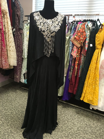 KKD016 - Black crepe top with bead work and skirt