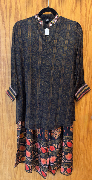 DPD005-Black long kurti, dupatta, and sharara pants with flower print