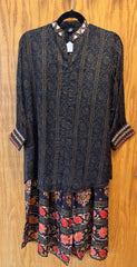 DPD005-Black long kurti, dupatta, and sharara pants with flower print