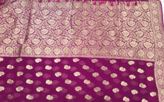 BKS111 Banarasi Georgette saree in pink. Comes with stitched blouse size 38 can be altered to size 42. Fall peco done.