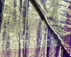 KSS449 Pure kanchipuram tissue silk Saree in purple with gold zari work.comes with stitched blouse size 40,can be altered to 44 size.