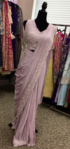 KKD004 - Partywear Ready made Saree in pure chiffon fabric with heavy embroidery handwork blouse.