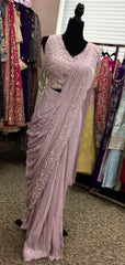 KKD004 - Partywear Ready made Saree in pure chiffon fabric with heavy embroidery handwork blouse.