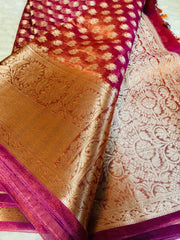 BKS 019 -  Pure Silk Tissue Banarasi saree with Gold Zari work. Comes with unstitched Blouse.