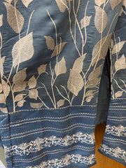 DPD010-Long collared blue kurta with pants and white border work