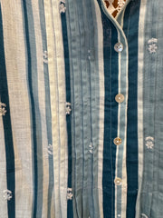 JPD028-Blue and white long cotton kurti and pants with small flower embroidery