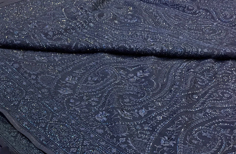 AFL3062 Georgette party wear Saree in Blue comes with Chickenkary embroidered and stone work. Come with stitched blouse size 38 can be altered to 42 size.Fall peco done.