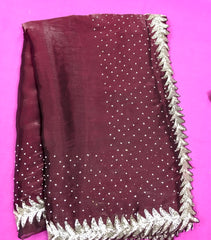 AFL3054 Partywear saree in wine with silver embroidery.Comes with stitched blouse size 40,can be altered to 44 size.Fall peco done.