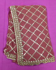 AFL3066 Partywear Saree in brown Georgette fabric with silver sequins embroidery.Comes with stitched blouse size 40,can be altered to 44 size.Fall peco done.