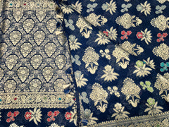 BKS104 Banarasi Georgette saree in blue. Comes with stitched blouse size 38 can be altered to size 42. Fall peco done.