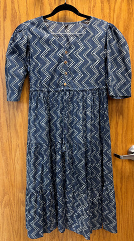 JPD022-Long blue dress with white pattern