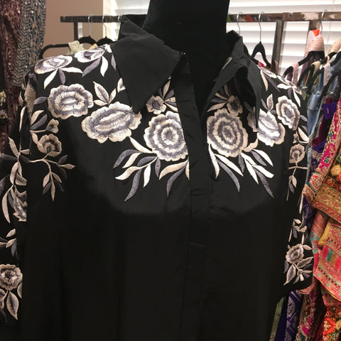 KKD007 - Crepe kurta with flower embroidery and tulip pants
