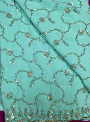 AFL3060 Partywear saree in blue with sequins and bead work.Come with stitched blouse size 40,can be altered to 44 size.Fall peco done.