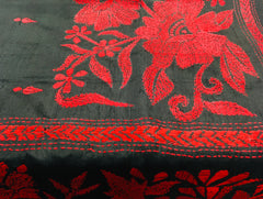 KSN227 Pure Silk Kantha Tussar Saree in black. Comes with stitched blouse.Fall peco done.