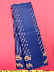 KSS436 Pure handloom kanchipuram silk Saree in  blue with gold zari border.comes with stitched blouse size 40,can be altered to 44 size.