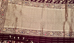 BKS108 Banarasi Georgette saree in brown. Come with stitched blouse size 38 can be altered to size 42. Fall peco done.