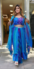 RFSS1603 - Beautiful blue stylish indo-western crop top embroidered shrug.