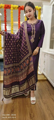 RFSS1605 - Silk suit in Dark purple with pure gajji silk dupatta and yoke in the back.